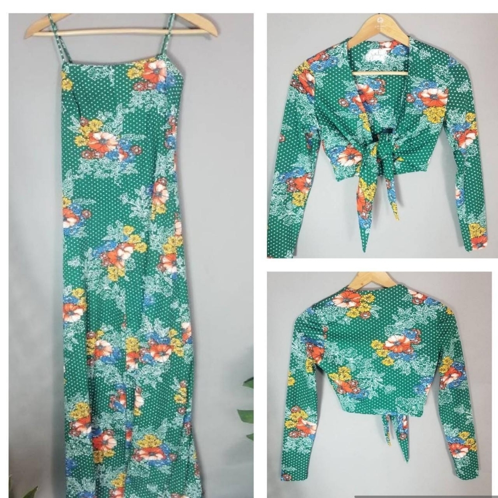 Vintage 70s Dress and Matching Top Set xs